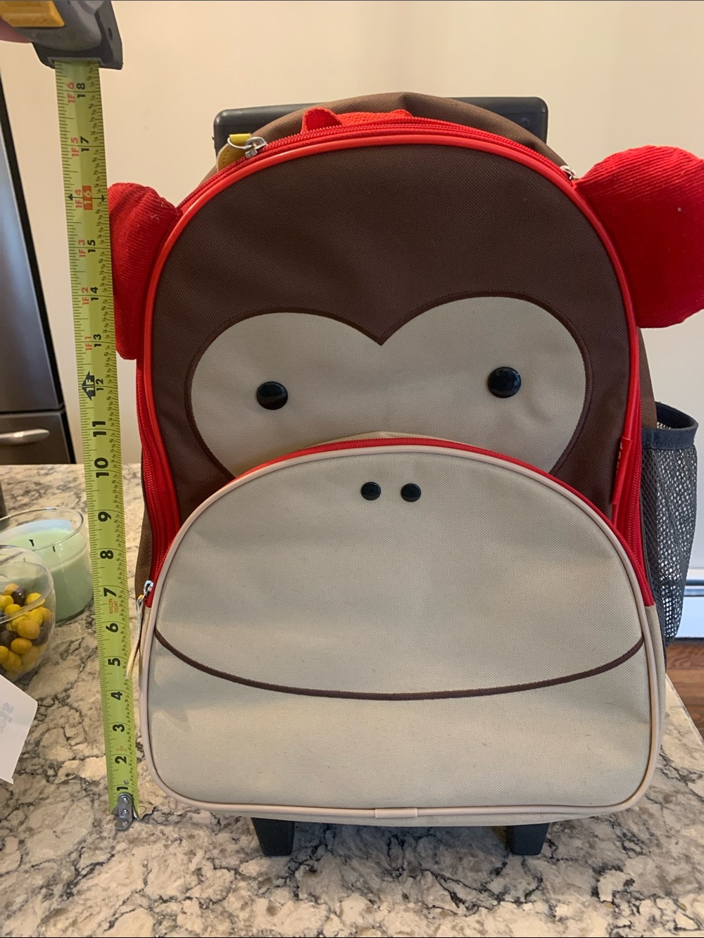 Kids Monkey Rolling Backpack - Red and Brown